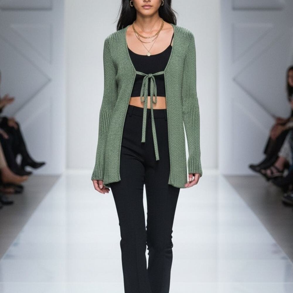 A.C Camarlinghi Women´s Metallic Olive Green Tie Open Cardigan Size S (42)